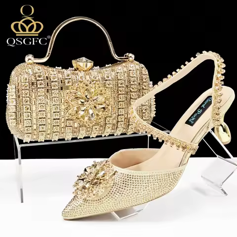 QSGFC Festive Elegance: Dazzling Heels and Chic Clutch Perfect Combination Of Shoes And Bags for Par