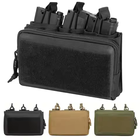 Tactical Triple Magazine Pouch Double Layer Molle Admin Pouch Quick Access Open Up Design for M4 M16