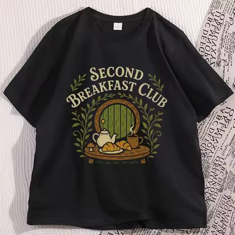 Second Breakfast Club Graphic T Shirts Men Women Casual Basic Short Sleeve T-shirt Round Neck Printe