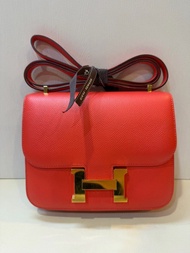 愛馬仕/Hermes  Constans mini 康康19 X刻齋普爾粉金扣Epsom皮單肩包