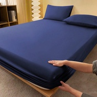 1pc Plain Dark Blue Fitted Sheet, Mattress Protector, Mattress Cover For Bed, Bed Sheet, Soft And Br