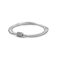 2021 New Pandora Double Circle Snake Bone Bracelet Ladies Original Beaded DIY Charm 925 Sterling Silver Fashion Bangle J