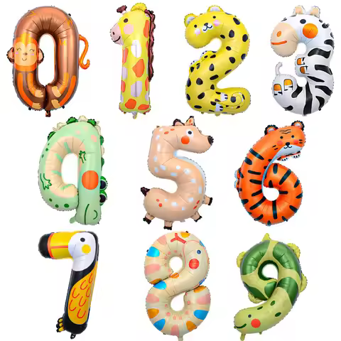 1pc 40inch Big Foil Animal Print Birthday Balloon Number Balloon 0-9 Happy Birthday Party Decoration