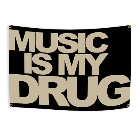 90X150CM MUSIC IS MY DRUGs Music Abstract Cartoon Art Flag Tapestry Wall Hanging Bed Room Bar Aesthe