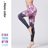 สต๊อกพร้อมส่ง) Yoga Pants Womens Flower High Waist Sports Tights Girls Pants Push-up Trainer Running