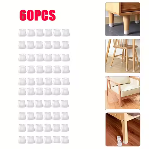 60PCS Anti-Scratch and Anti-Slip Silicone Table Chair Feet Cover Floor Protector Round Square Furnit