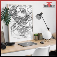 NEW Skudai Johor Bahru Minimal City Map with Coordinate Black and White Large Poster Print / Wall Ar
