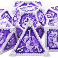 AUSTOR 7-Die Metal DND Dice Set Dungeons and Dragons Polyhedral Roll Playing Dice with Box D20 D12 D