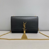 YSL聖羅蘭 Kate中號黑金全皮流蘇鏈條包