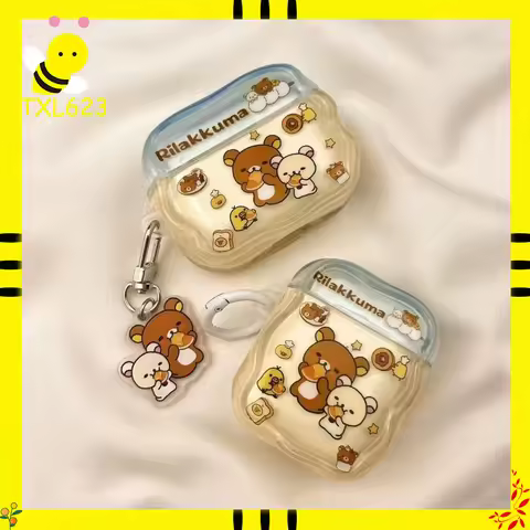 Cute Rilakkuma Cartoon Headphone Cover For Apple Airpods 4 3 2 Pro 2 4 Fundas With Charm Cute Silico
