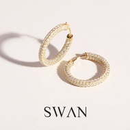 SWAN - Pave Hoop Earring Small ต่างหูเงินแท้ ฝังเพชรคิวบิกเซอร์โคเนีย cubic zirconia