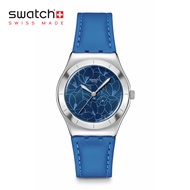 Swatch Irony Medium Blue Petal Promise YLS235 Blue Leather Strap Watch