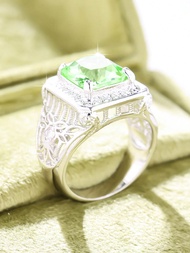 1pc Women's Luxury Square Synthetic Cubic Zirconia Stone 4-Prong Engagement Ring, A Meaningful Gift