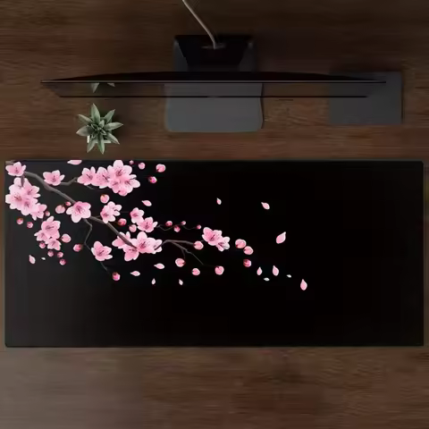 Cherry Blossom Design Black Large Mouse Pad Desk Mat Non-Slip Durable Office Accessories Gaming Mous