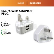 LMG_ 3 Pin Plug Double USB Eurosafe 2 Power Adapter AC Power Smart Phone Charger Adaptor UK Plugs Socket Extension