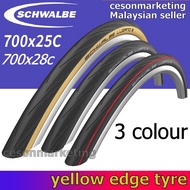 German SCHWALBE LUGANO II 700*25C yellow edge tyre dead flying road bicycle Fixie tayar basikal Mala