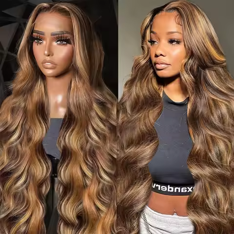 180 200 Density 100% Human Hair Body Wave Wigs P4/27 Highlight Colored 13x4 13x6 HD TranspatentLace