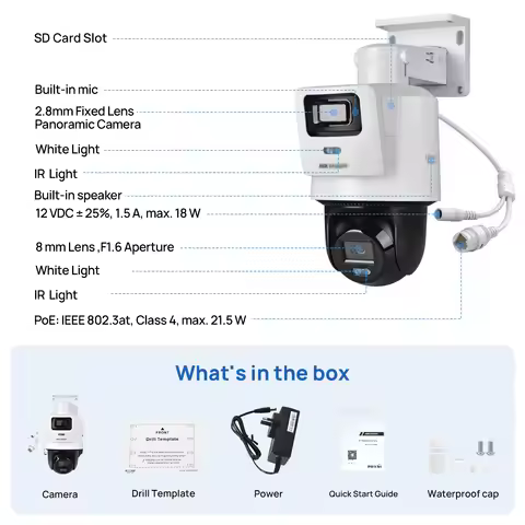 Original Hikvision DS-2SE2C400MWG-E/14 Color TandemVu POE 4MP+4MP Fixed Lens PT Network Camera Smart