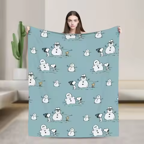 Snoopys Woodstock Winter Break Pattern Flannel Throw Blanket Blankets for Home Outdoor Soft Quilt,