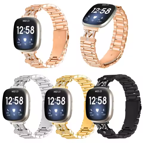 Stainless Steel Strap For Fitbit Versa 4 3 Women Men Watch Diamond Metal Wristband Loop Clasp For Fi