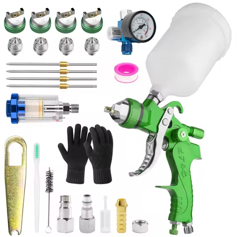 H2008 HVLP Spray Gun 1.4/1.7/2.0/2.5mm Nozzle 600ml Airbrush Pressure Gauge Oil Water Filter Automot