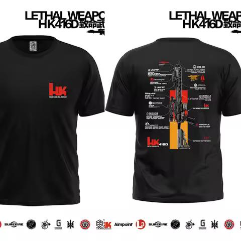 HK416D Tactical Army Fan Club Outdoor Training Competition T-shirt 100% Cotton Original Loose Tops T