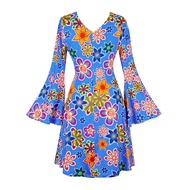 Disco Dress 70s Outfits for Women Floral Disco outfit Halloween Costumes Hippie dress with Headband 