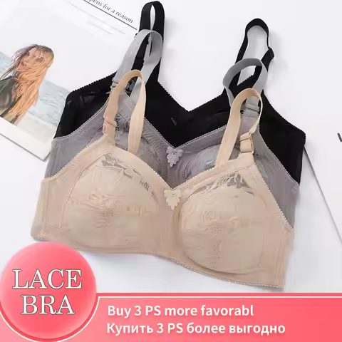 Yenlice Thin Bra Full Cup B 36 38 40 42 Wireless Lace Cotton Thin-Padded Women Bras Breathable Black