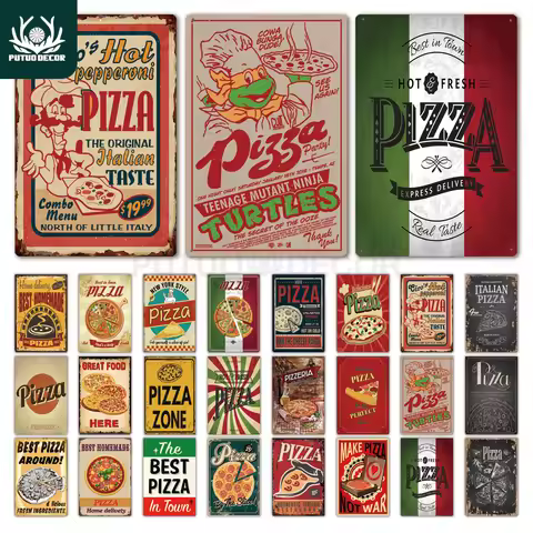 Putuo Decor Pizza Plaque Metal Vintage Tin Sign Retro Wall Art Poster for Cafe Bistro Restaurant Hom