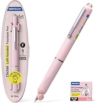 WRITECH Left Handed Fountain Pen: Fine Nib Retractable Style Black Ink Set Includes 5 Ink Cartridges