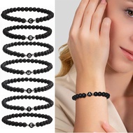 1Pcs Simple A-Z Letter Beaded Bracelet Black 26 Initials Elastic Bangles Party Jewelry Hand Accessor