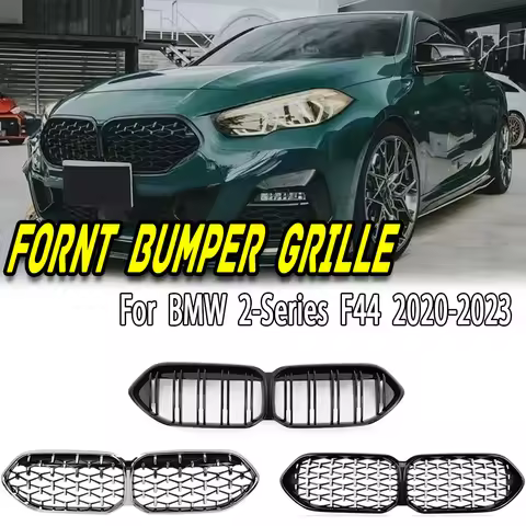 For BMW 2 Series F44 Gran Coupe 2021+ Diamond Mesh Front Grille, M Performance Style Kidney Grills f