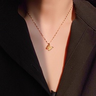 Ht Influencer Temperament Simple Butterfly Pendant Titanium Steel Necklace Female Clavicle Chain ins