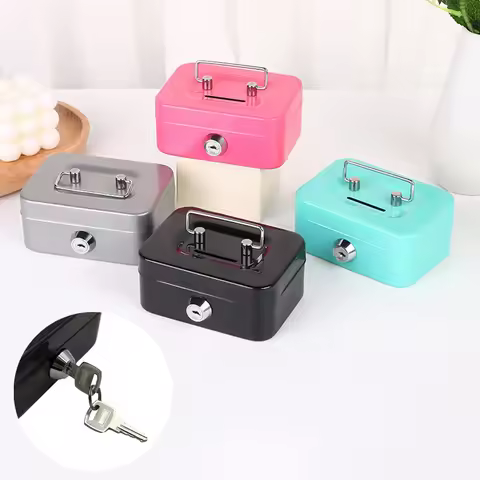 Metal Cash Box Mini Safe Lock Box Money Bank Metal Coin Bank Security Box Sturdy Cash Portable For K