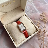 [Original] Bonia BNB10788-2513 Elegance Women Watch with Silver Monogram Dial and Red Genuine Leathe