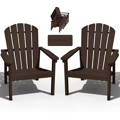 Compact Stackable Adirondack Chairs Set of 2, 26.3" Wide HDPE Outdoor Patio Chairs - Durable, Space-