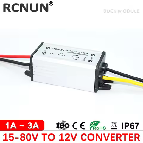 RCNUN 24V 36V 48V 60V to 12V 1A 2A 3A DC DC Buck Converter Regulator 15-80 Volt to 12 Volt 36W Power