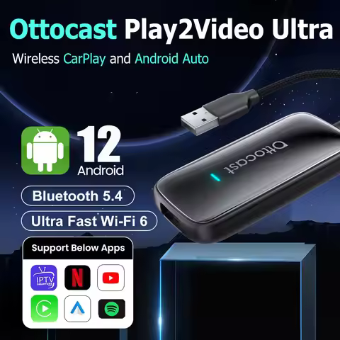 Ottocast Play2Video Ultra AI Box Carplay Adapter Android Auto WiFi6 Media Player YouTube Netflix Dua