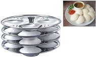 Stainless Steel Idli Stand | South Indian 4 Rack Idly Maker | Mini Idli Steamer Plate (Steel, 4 Plat