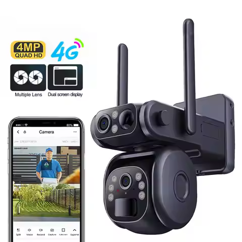 4MP Ubox APP Dual Lens Solar Power WIFI / 4G IP Dome Camera Full Color AI Humanoid Detection Home Se