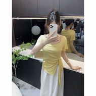 Plus Size Women's Summer T-Shirt - 92% Cotton 8% Spandex, Square Neck Short Sleeve