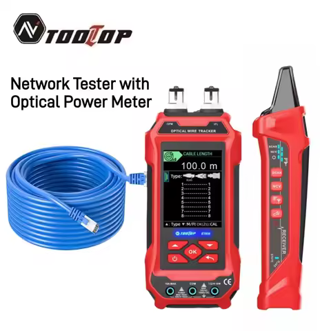 TOOLTOP Network Cable Tester Optical Power Meter Multimeter VFL 4 in1 LAN Line Finder PoE Tester for