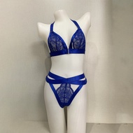 Women's Sexy Blue Lace Bra Set with Hollow-Out Design - Ultra-Thin Cups | 2577CJ010