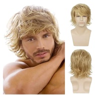 Mens Blonde Wig Short Fluffy Layered Blonde Wig Natural Synthetic Halloween Cosplay Hair Wig for Mal