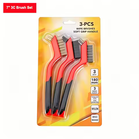 7" Double Head 3Pcs Wire Brush Set, Nylon Brass SS Brushes Rust Remover Kitchen Stove Range Hood Gro