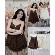 SET OF 2-Strap LACE DRESS WITH JEWEL BUTTONS WITH FLAWED SKIRT FOR LADY Women's Fashion N - H