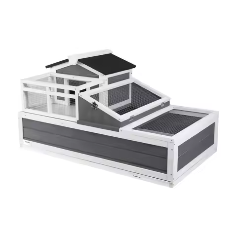 SucceBuy 3-Room Tortoise House Tortoise Habitat Wooden Enclosure Indoor Outdoor Openable Roof Large 