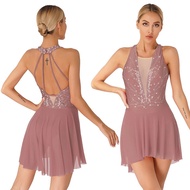 Womens Figure Ice Skating Dress Lyrical Dance Ballet Gymnastics L