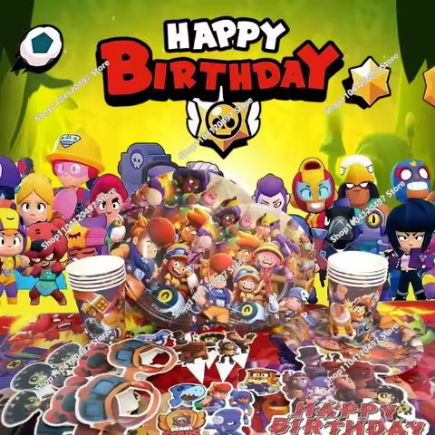 Brawl Stars Balloons Happy Birthday Banner Game Party Decoration Brawled Background Cake Topper Disp