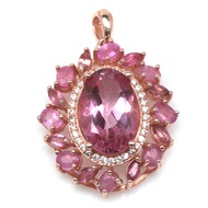 ชุดเซ็ตพลอยแท้ พิ้งค์โทปาส 9 x 12 mm. ล้อม แซฟไฟร์ชมพู เพชร-cz เงินแท้ 925 ชุบนาค (rose gold)